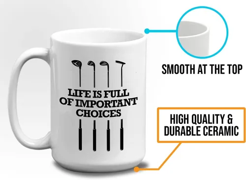 Miniatura 5 de Bubble Hugs Taza de café de golf de 15 onzas, la vida está llena de opciones importantes, divertido regalo de broma para atletas, aficionados