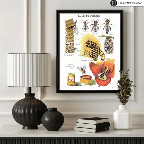 Miniatura 3 de Poster Master Póster vintage de miel, impresión retro de La Vie De L'Abeille, arte de panal de abeja, arte de pared de abeja, regalo para hombres