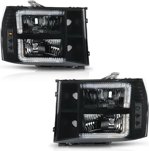 Miniatura 19 de PIT66 Conjunto de faros compatible con GMC Sierra 1500 2500HD 3500HD 2007-2013 Faros de halogéno para lado del conductor y del pasajero Lente
