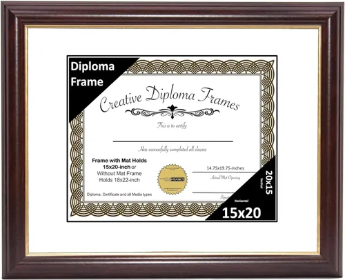 Miniatura 21 de Creative Picture Frames Marco para Diploma de Caoba con Borde Dorado de 12x16 pulgadas con Vidrio y Paspartú Negro y Colgadores de Pared Instalados