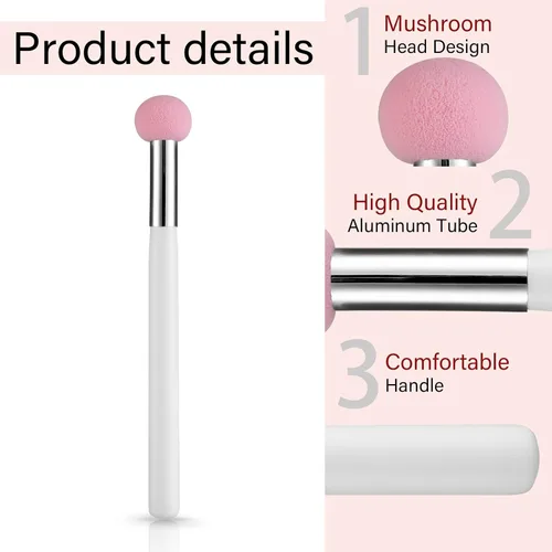 Miniatura 3 de Sibba Juego de 4 brochas de base de maquillaje con mango rosa y blanco para polvo, rubor, contorno y corrector, incluye esponja, pinceles de mezcla