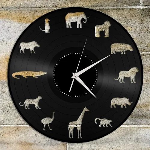 Reloj de pared de vinilo de animales de la selva, regalo único para amantes de los animales, decoración de habitación, diseño vintage, oficina, bar,