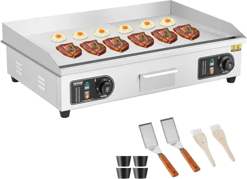 Miniatura 11 de VEVOR Plancha eléctrica comercial, 21 x 11.8 pulgadas, 1750 W, control de temperatura ajustable de 122-570 °F, parrilla superior plana de acero