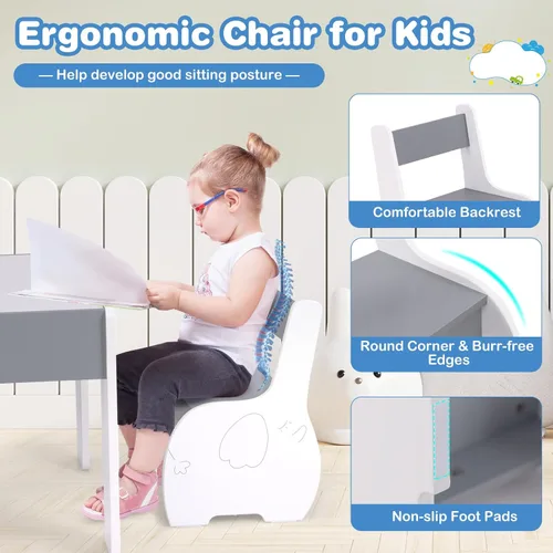Miniatura 4 de Costzon Juego de mesa y silla para niños, mesa de actividades de madera 4 en 1 y 2 sillas con pizarra desmontable para arte, manualidades, dibujo