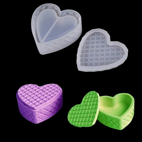 Moldes de resina para caja de corazón, moldes de caja de silicona, moldes de caja de joyería con tapa, molde de caja de almacenamiento, moldes de