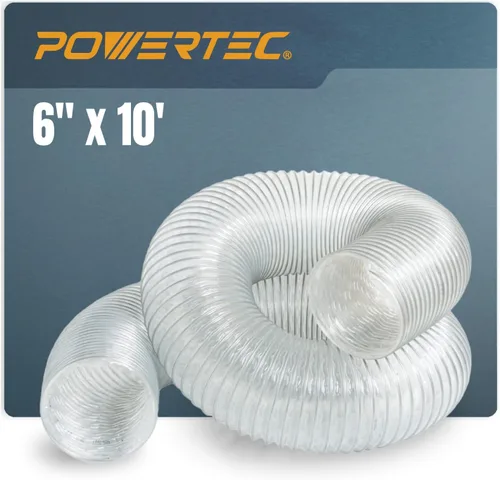POWERTEC Manguera antiestática de recolección de polvo de 6" x 10', manguera flexible de PVC colector de polvo para carpintería y garaje, sistema de