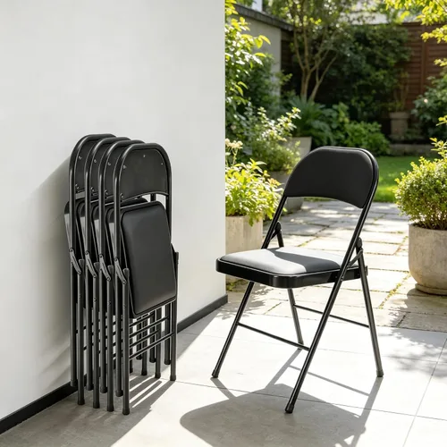 Miniatura 10 de Simple Deluxe Juego de 2 sillas de comedor, cojín de cuero, plegable, moderno, para cocina, con respaldo acolchado y patas de metal, asiento Negro