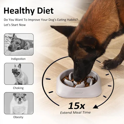 Miniatura 3 de YINEYA Cuencos de alimentación lenta para perros, suministros para mascotas que ralentizan la alimentación, cuencos para comida de mascotas, J - Gris