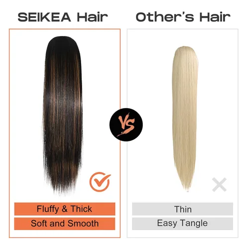 Miniatura 4 de SEIKEA Extensiones de cola de caballo con cordón, larga y recta, cola de caballo falsa, natural, suave, extensiones de cabello sintético resistente