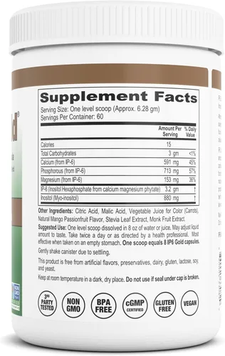 Miniatura 3 de Devicare - Polvo de fruta de la pasión de mango IP6 Gold® con inositol - 13.30 oz - Suplemento IP6 (inositol hexafosfato) - Sin OMG - Vegano