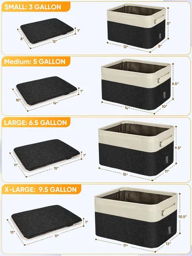 Miniatura 2 de BALEINE 1 paquete de contenedores de almacenamiento de tela para estantes, cestas de almacenamiento de lino para organizar, contenedores decorativos