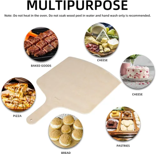 Miniatura 5 de UPTRUST Pela de pizza de madera natural de alta calidad, rectangular, 12 x 17 pulgadas, espátula grande para pizza, tabla de cortar para hornear