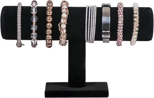 Miniatura 2 de Julysky Soporte de pulsera con barra en T, soporte de exhibición de pulsera para venta, organizador de joyas para mostrar (todo negro, 1 nivel)