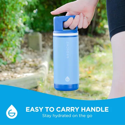 Miniatura 5 de GROSCHE Alpine Flip n' Sip - Botella de agua aislada de 16 onzas para niños, acero inoxidable, a prueba de fugas, con pajilla, perfecta para Azul