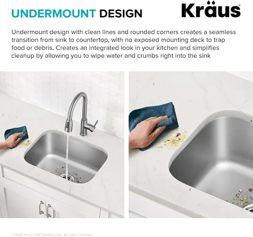 Miniatura 7 de Kraus KBU11 - Fregadero de cocina de acero inoxidable de 19 3/4 pulgadas, fregadero de cocina duradero de calibre 18 de un solo tazón
