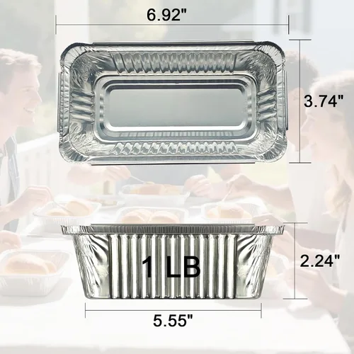 Miniatura 2 de Paquete de 50 moldes desechables de aluminio con tapas de 6.9 x 3.5 pulgadas 1Lb Mini Baking Pans, Foil Pans, Ideal for Baking Bread, Cakes