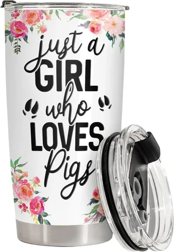 Miniatura 3 de 34HD Cute Pig - Vaso de 20 onzas con tapa, diseño de cerdo, de acero inoxidable, aislado al vacío, taza de café de viaje, regalo de cumpleaños