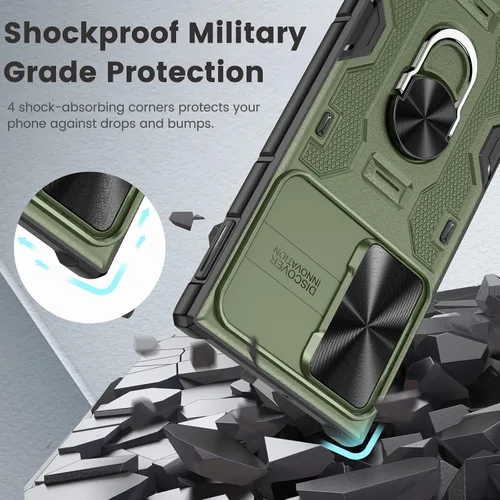 Miniatura 6 de Caka Funda para Samsung Galaxy S22 Ultra con cubierta deslizante para cámara y soporte, soporte de anillo giratorio de 360 grados integrado, funda