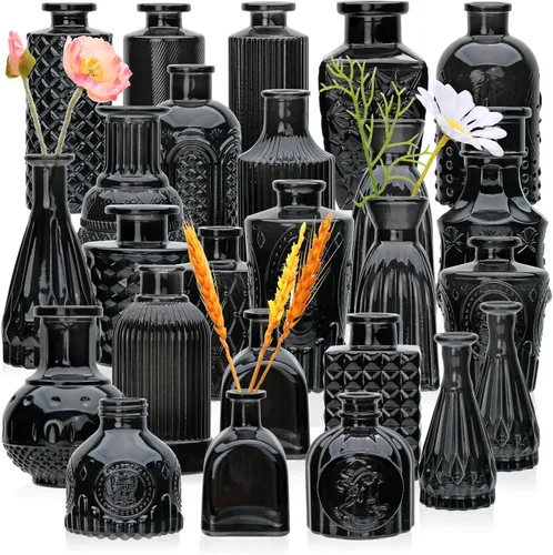 Miniatura 14 de Juego de jarrones de flores negros, jarrón de cristal a granel juego de 8, mini jarrones de sabor artístico y cultural para decoración de oficina