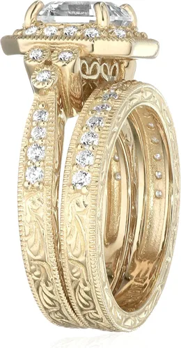 Miniatura 50 de Amazon Essentials Anillo antiguo de plata de ley chapada en platino o oro con circonita cúbica de elementos infinitos de corte Asscher
