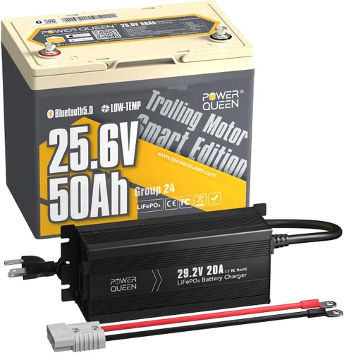 Miniatura 7 de Power Queen Batería LiFePO4 de 12.8 V 50 Ah con cargador de batería LiFePO4 de 14.6 V 10 A, BMS integrado de 50 A, batería de ciclo profundo