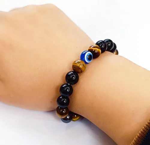 Miniatura 60 de Pulseras de triple protección con piedra de ojo de tigre de obsidiana negra con hematita para hombres y mujeres, pulsera de piedra curativa