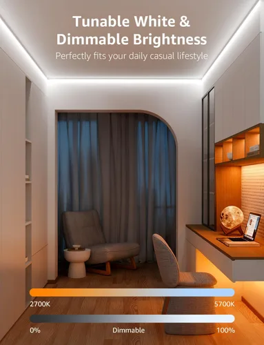 Miniatura 7 de Lepro Tira de luces LED inteligentes S2 AI – Tiras de luz RGBCW de 16.4 pies con 2700K-5700K blanco cálido sintonizable, segmento de color DIY