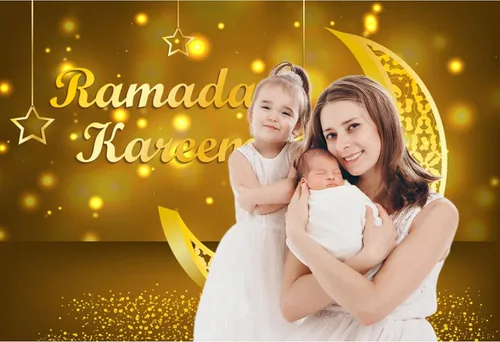 Miniatura 4 de Fondo de fotografía de Eid Mubarak de 5 x 3 pies, oro dorado, luna creciente, estrellas, decoración de gotas colgantes brillantes doradas