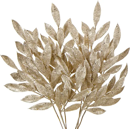 Miniatura 8 de 6 piezas de selecciones para árbol de Navidad de 25 pulgadas con purpurina, flores de Pascua con purpurina en aerosoles con flores, hojas de acebo