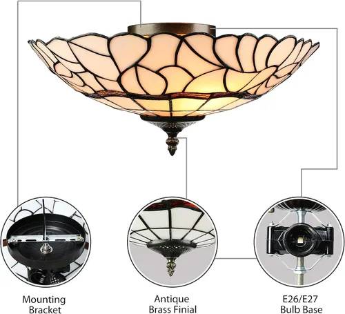 Miniatura 3 de RUNNUP - Lámpara de techo de cristal Tiffany, estilo retro, para iluminación de techo, instalación fija, atractiva decoración para cocina