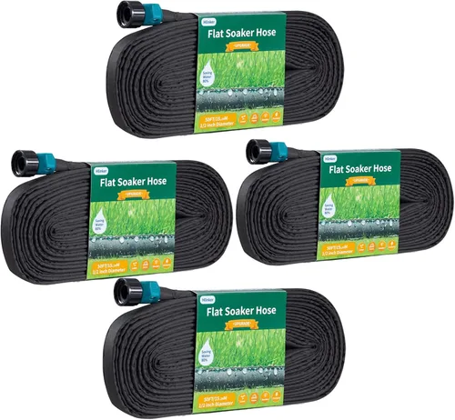 Miniatura 9 de Hlinker Manguera de remojo plana de 15 pies para camas de jardín, manguera de riego por goteo constante enlazable de 15 pies y 1/2 pulgadas, ahorra