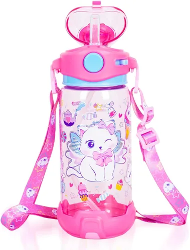 Miniatura 14 de Botella de agua para niños con pajita/cordón para niños de la escuela, niños y niñas, 22 oz / 650 ml, sin BPA, botella de agua para beber