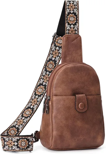 OPAGE Small Sling Bag for Women, Leather Fanny Pack Crossbody Bag for Women Trendy Chest Bag with Adjustable Strap for Travel