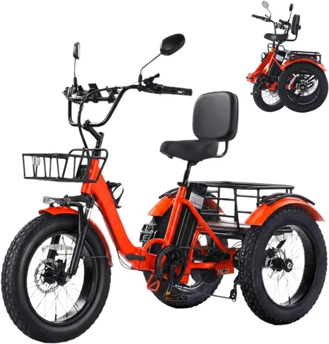 Miniatura 9 de Electric Tricycle for Adults 750W(Peak 1350W) 48V15.6Ah Etrike 20"x4" Fat Tire Electric Trike 3-Wheel Aluminum Alloy Folding Electric Tricycle Max