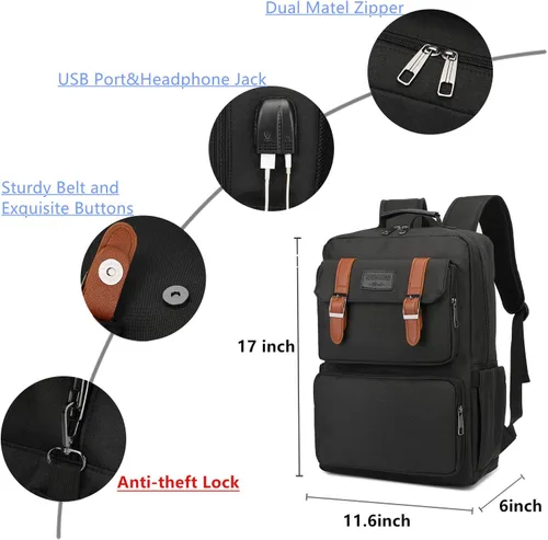 Miniatura 4 de YALUNDISI Mochila para laptop para mujeres y hombres, mochila vintage para libros, antirrobo, 15.6 pulgadas