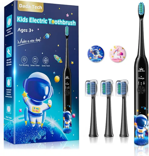 Cepillo de dientes eléctrico recargable para niños de 3-5-6-12-18 años, cepillo de dientes sónico para niños con temporizador, 3 modos, 4 cabezales