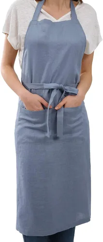 Miniatura 7 de Amazhiyu Delantal de cocina de lino puro con bolsillos para mujeres y hombres, cocinero, barbacoa, manualidades