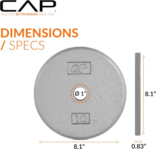 Miniatura 4 de CAP Barbell Placas de peso estándar de hierro fundido de 1 pulgada, individuales y juegos 1.25-50 libras Múltiples opciones Gris
