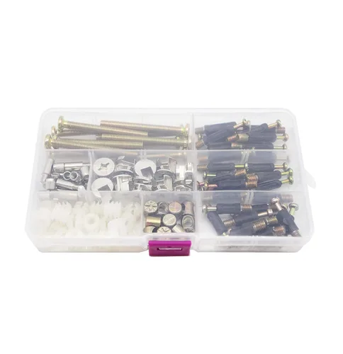 Miniatura 7 de Juego de 90 tornillos para cuna, tornillos de conexión para muebles, tuercas surtidas, tornillos hexagonales, ajuste de leva, clavija, preinserción