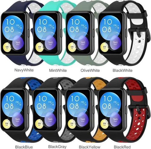 Miniatura 2 de Lijinlan Paquete de 4 correas compatibles con Huawei Watch Fit 2 activas/clásicas/elegantes, correa deportiva de repuesto de silicona suave 8Pack