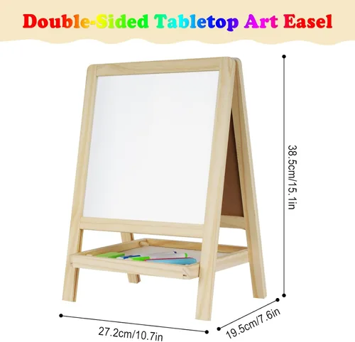 Miniatura 5 de Caballete de Arte de Madera de Doble Cara para Mesa de Niños - Pizarra y Pizarra Blanca para Pintar para Niños Pequeños, Caballete de Escritorio