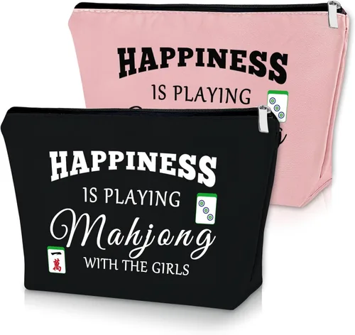 Miniatura 18 de Sazuwu Mahjong - Bolsa de maquillaje divertida para mujer, Azul, rosa y beige, Bingo