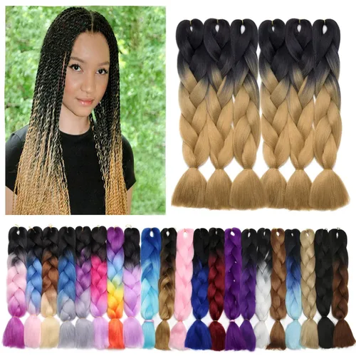 Miniatura 86 de Benehair Extensiones de cabello trenzado ombré de 24 pulgadas, 1 paquete de extensiones de cabello trenzado jumbo de alta temperatura, cabello