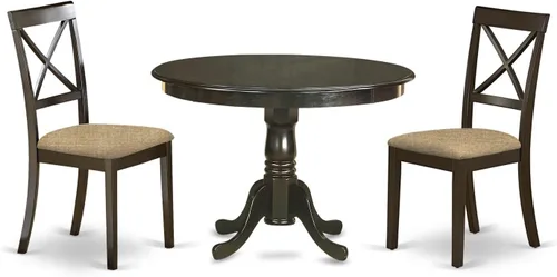 East West Furniture HLBO3-CAP-C - Juego de mesa de comedor de 3 piezas para espacios pequeños, contiene una mesa de comedor redonda con pedestal y 2