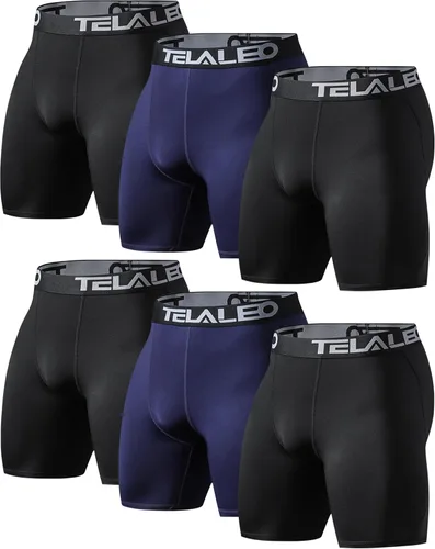 TELALEO Paquete de 6 o 5 pantalones cortos de compresión para hombre, pantalones cortos deportivos de elastano, pantalones cortos atléticos,