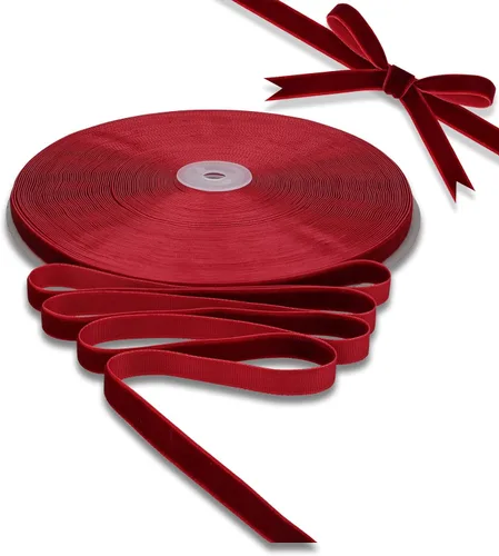 BokingOne Cinta de terciopelo rojo vino, 3/8 pulgadas x 30 yardas, cinta de terciopelo de nailon burdeos para envoltura de regalos, bodas,