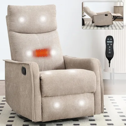 Miniatura 25 de Recliner Chair, Swivel Fabric Massage Rocker Recliner Chair for Adults, Manual Nursery Chair Glider Recliner with Massage and Heat for Living Room