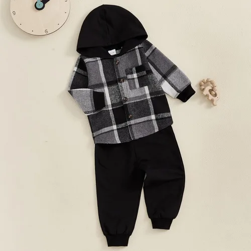 Miniatura 2 de Conjunto de ropa de otoño e invierno para bebé y niño, sudadera larga con capucha y pantalones para niños pequeños, 6, 12, 18, 24 meses, 2T