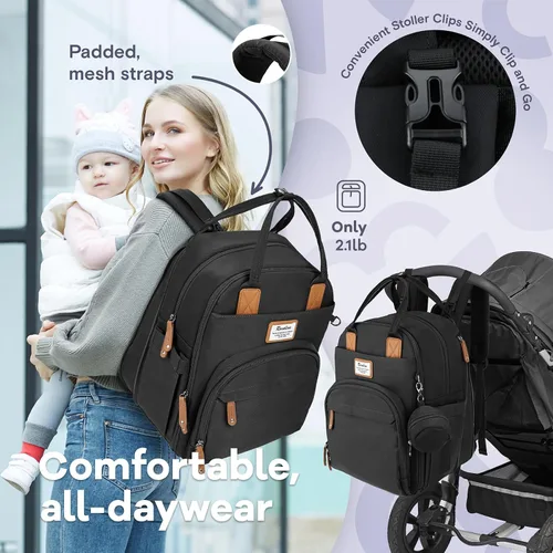 Miniatura 5 de RUVALINO Mochila para Pañales - Bolsa de Bebé Expandible con hasta 50% Más de Capacidad - Bolsa de Artículos Esenciales para Bebé con Cambiador