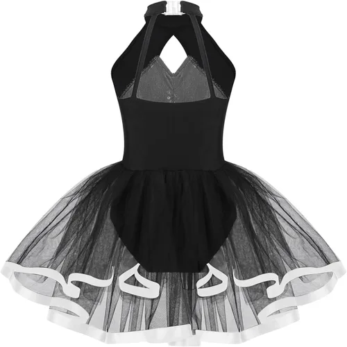 Miniatura 58 de CHICTRY Vestido tutú de ballet con lentejuelas brillantes para niñas y niñas, moderno disfraz de baile latino de jazz